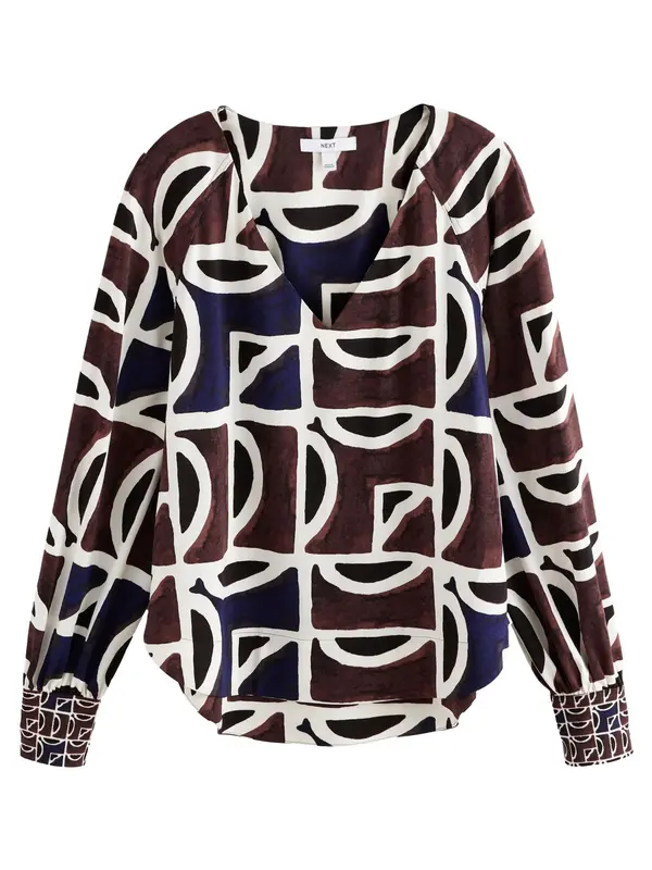 Next Next Bluza  tamno smeđa / ljubičasto plava / crna / bijela
