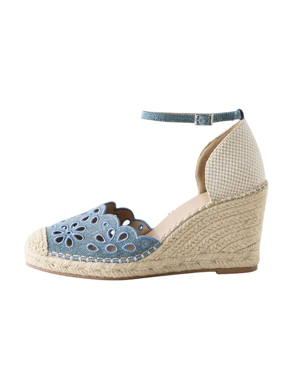 Next Next Cipele s potpeticom i otvorenom petom 'Forever Comfort'  sivkasto bež / plavi traper