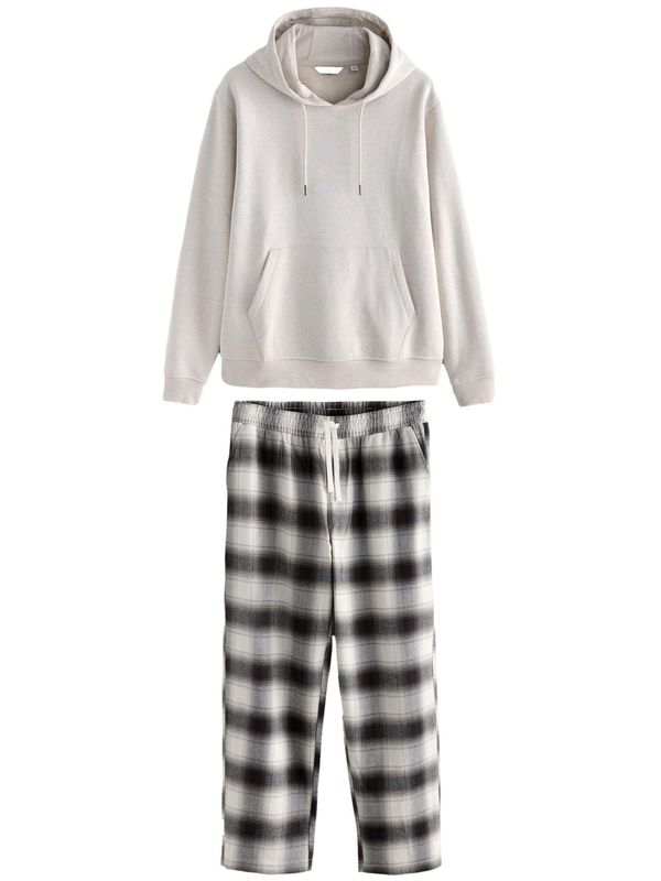 Next Next Duga pidžama  siva melange / crna / bijela