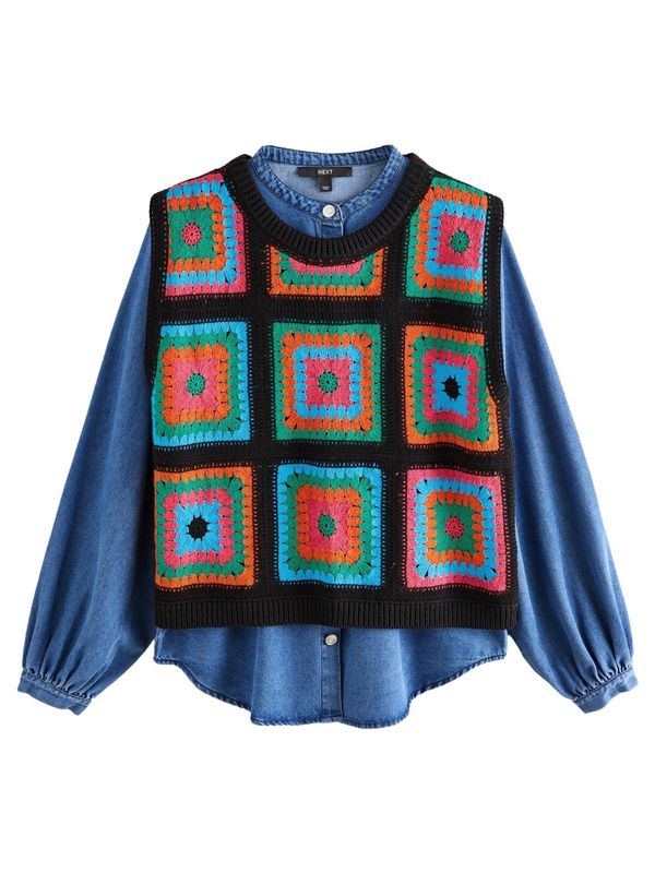 Next Next Kardigan bez rukava  plavi traper / žad / narančasta / crna