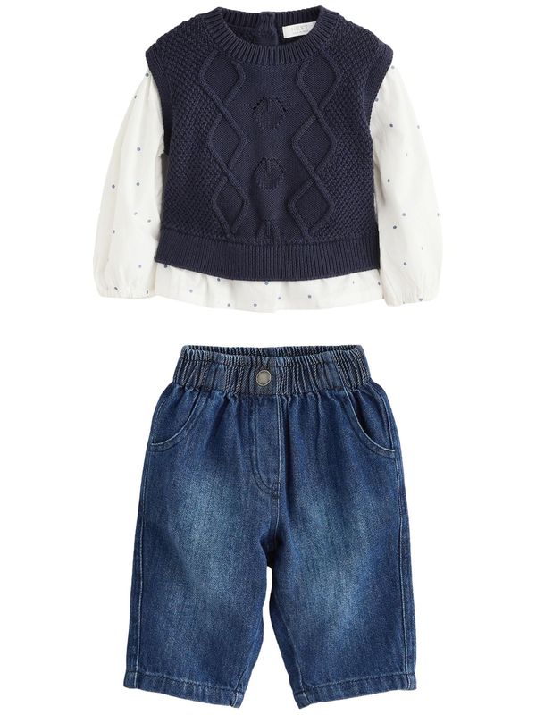 Next Next Komplet  mornarsko plava / plavi traper / bijela