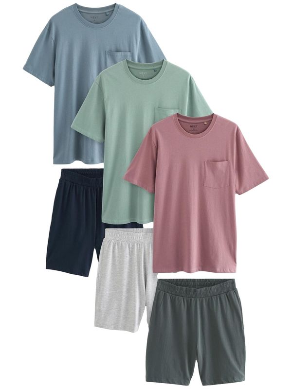 Next Next Kratka pidžama  sivkasto plava / siva melange / menta / rosé