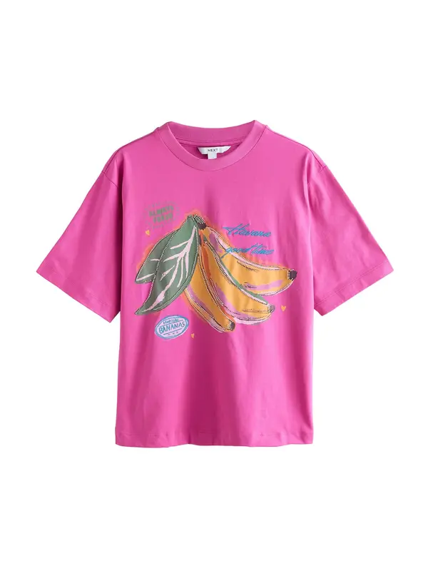 Next Next Majica 'Beaded Banana'  plava / žuta / zelena / roza