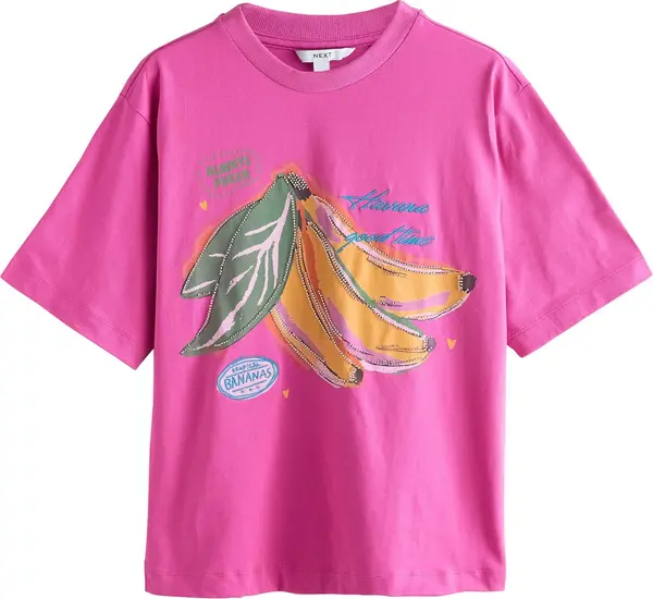 Next Next Majica 'Beaded Banana'  plava / žuta / zelena / roza