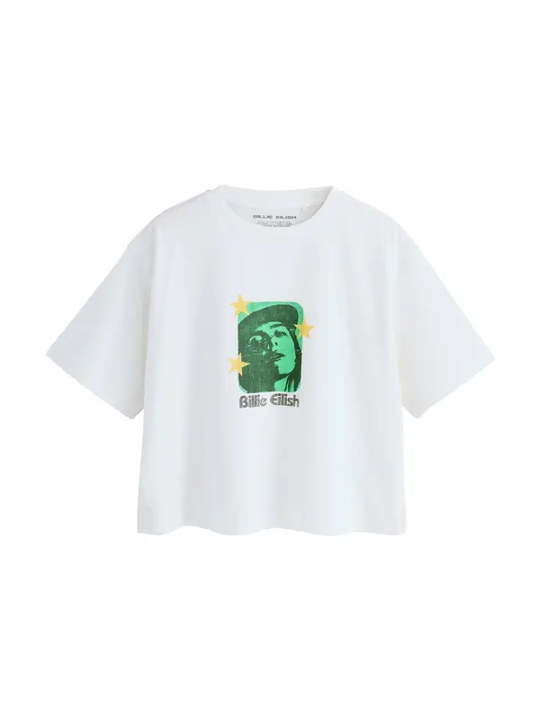Next Next Majica 'Billie Eilish'  zelena / bijela