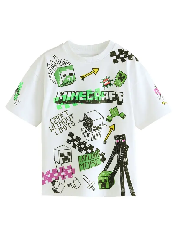 Next Next Majica 'Minecraft'  neonsko zelena / roza / crna / bijela