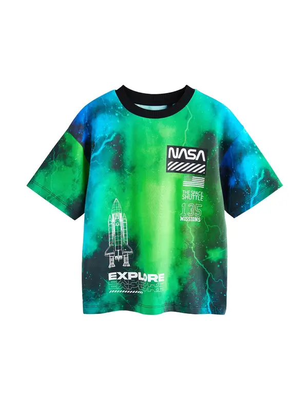 Next Next Majica 'Nasa'  azur / zelena / crna / bijela