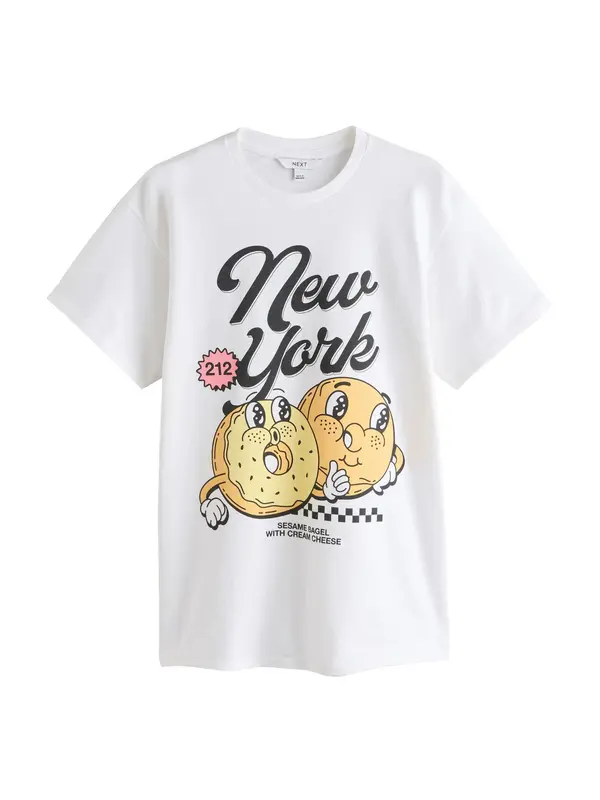 Next Next Majica 'New York Bagel'  žuta / svijetlocrvena / crna / bijela