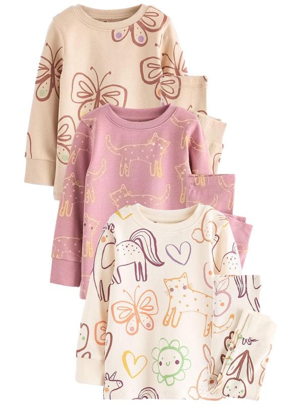 Next Next Pidžama set  bež / tamno smeđa / ružičasta / bijela