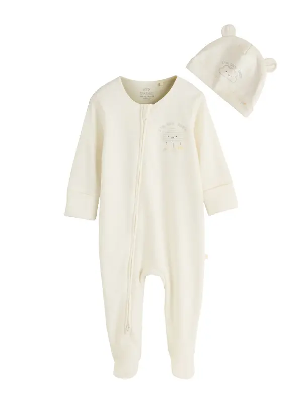 Next Next Pidžama set 'Im New Here'  boja slonovače / nebesko plava / žuta / siva