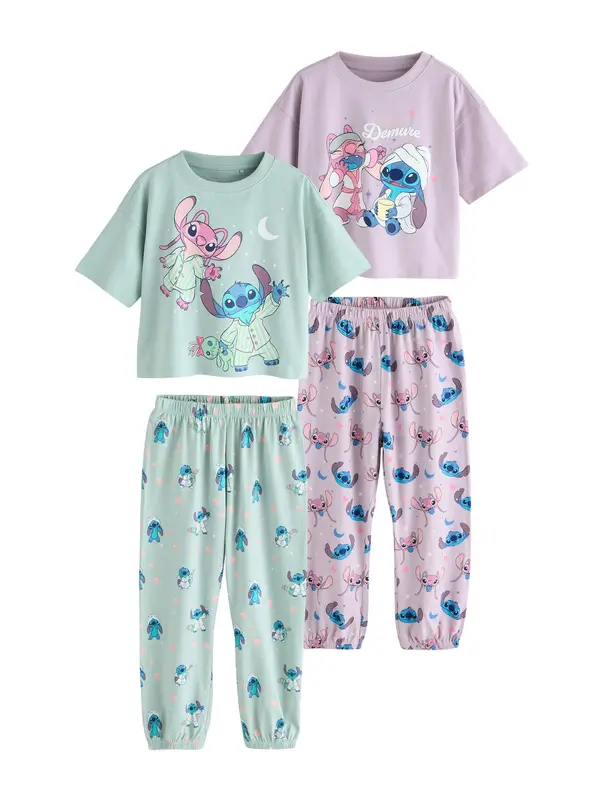 Next Next Pidžama set 'Lilo & Stitch'  plava / menta / pastelno ljubičasta / bijela