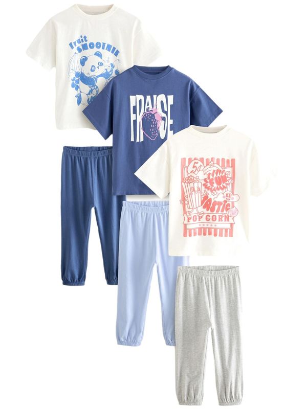 Next Next Pidžama set  morsko plava / svijetloplava / siva melange / bijela