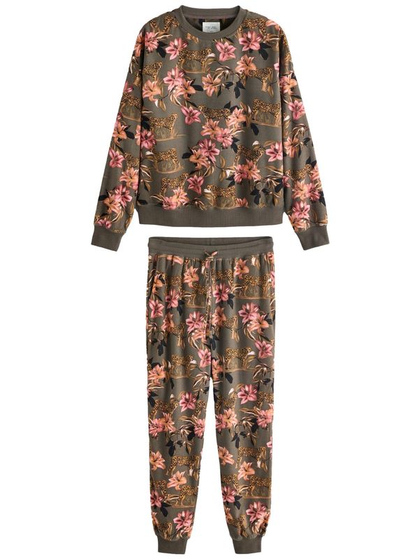 Next Next Pidžama  svijetlosmeđa / kaki / ružičasto crvena / crna