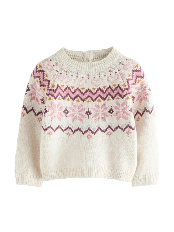 Next Next Pulover 'Christmas Fairisle'  ecru/prljavo bijela / narančasto žuta / ciklama / roza