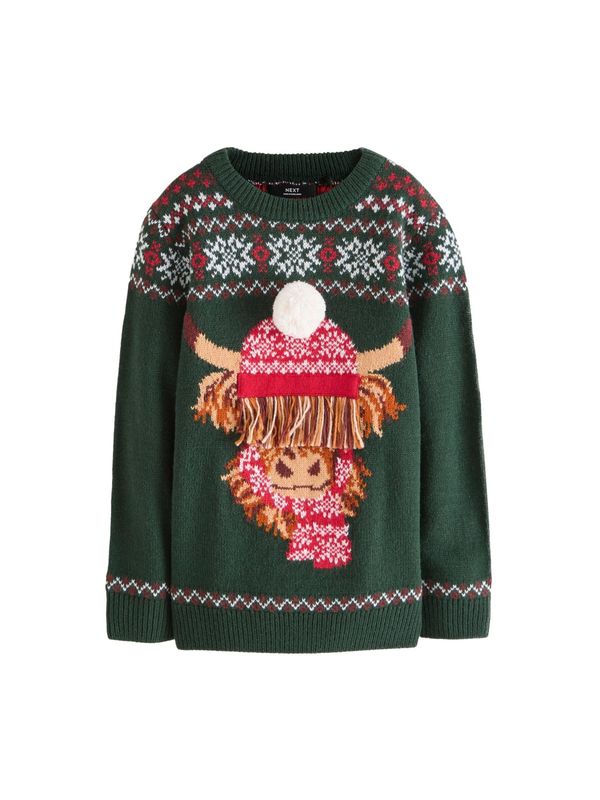Next Next Pulover  smeđa / tamno zelena / crvena / bijela