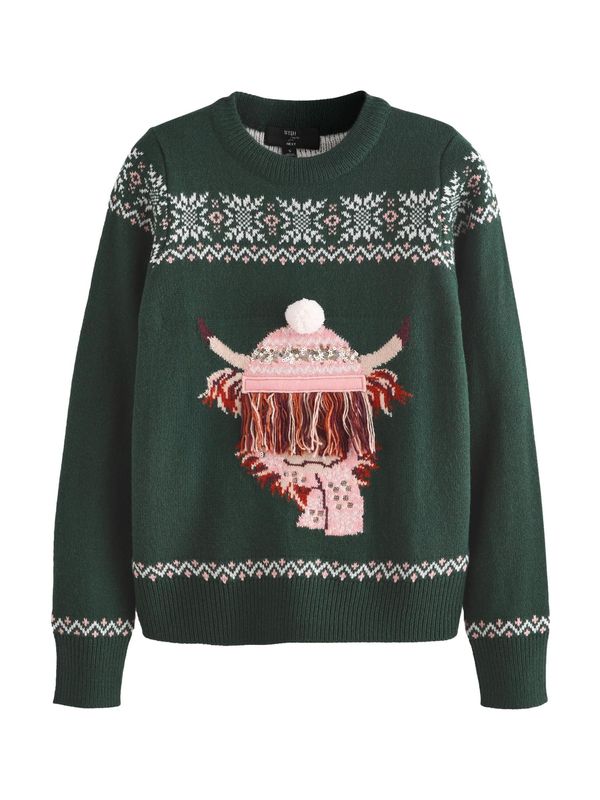 Next Next Pulover  smeđa / tamno zelena / roza / bijela