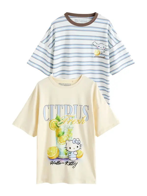 Next Next Spavaćica košulja 'Hello Kitty'  svijetloplava / žuta / svijetložuta / maslinasta