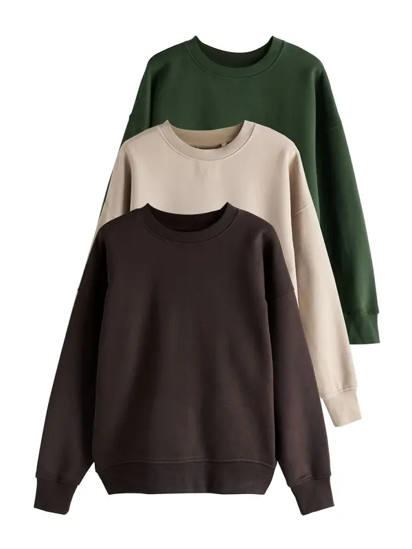 Next Next Sweater majica  bež / čokolada / tamno zelena