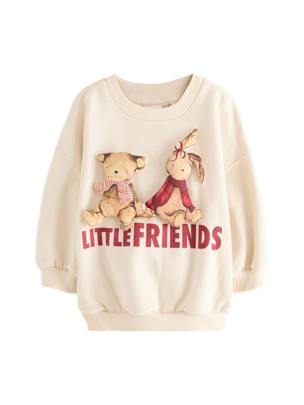 Next Next Sweater majica  bež / tamno crvena / bijela