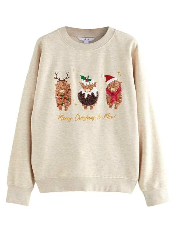 Next Next Sweater majica  bež / tamno smeđa / zelena / crvena / bijela