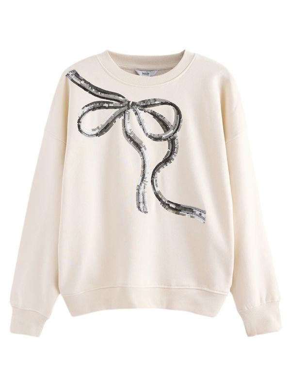 Next Next Sweater majica  ecru/prljavo bijela / srebro