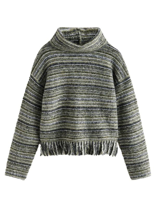 Next Next Sweater majica 'Fringe Spacedye'  siva / zelena