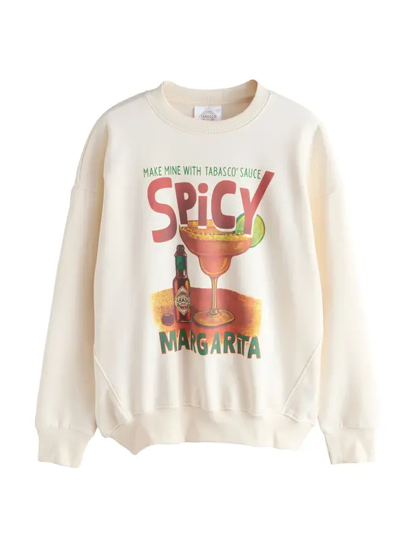 Next Next Sweater majica 'Tabasco Spicy Margarita'  ecru/prljavo bijela / smeđa / limeta