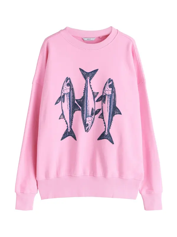 Next Next Sweater majica  tamno plava / svijetloroza