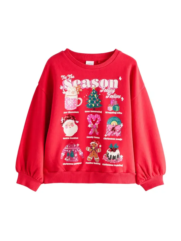 Next Next Sweater majica  tamno zelena / roza / crvena / bijela