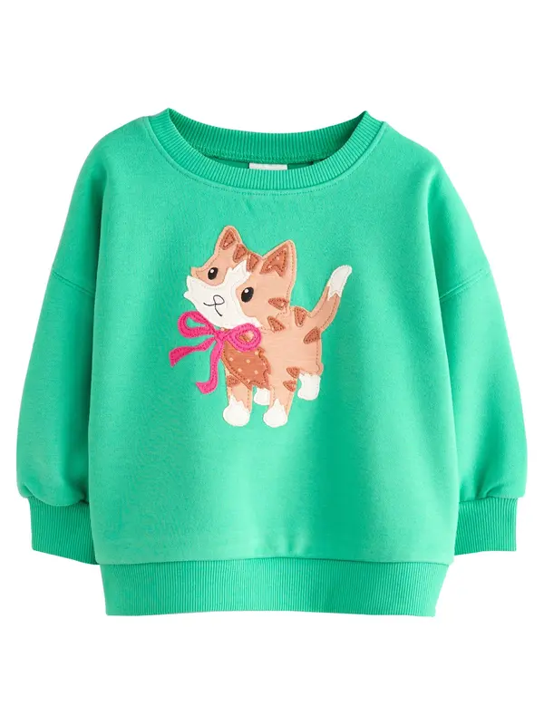Next Next Sweater majica  zelena / ciklama / ciglasto crvena / bijela