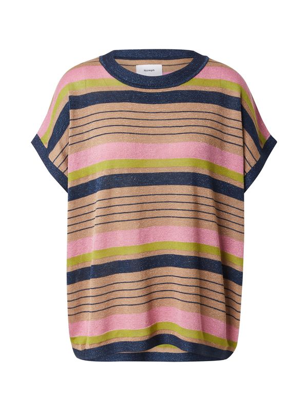 NÜMPH NÜMPH Pulover  bež / mornarsko plava / kivi zelena / roza