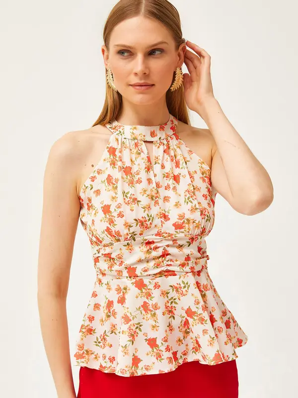 olalook olalook Bluza  ecru/prljavo bijela / maslinasta / breskva / crvena