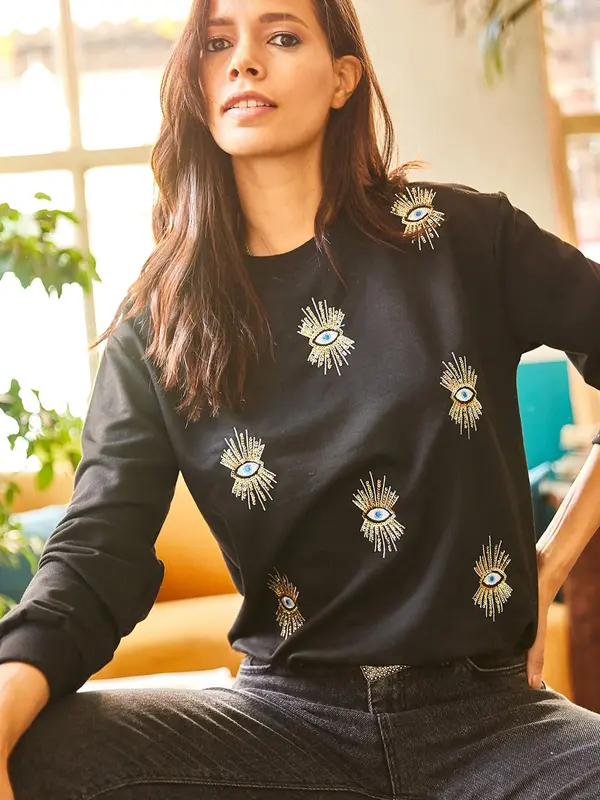 olalook olalook Sweater majica  zlatna / crna / bijela