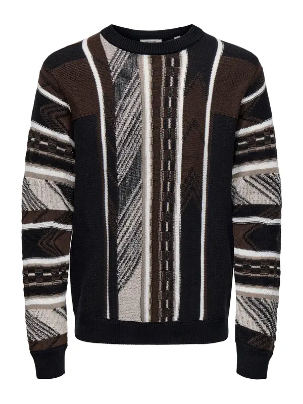 Only & Sons Only & Sons Pulover 'ONSRISE'  sivkasto bež / tamno smeđa / crna / bijela