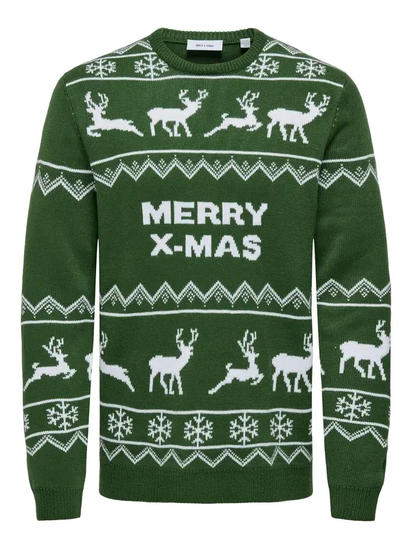 Only & Sons Only & Sons Pulover 'ONSXmas'  zelena / bijela