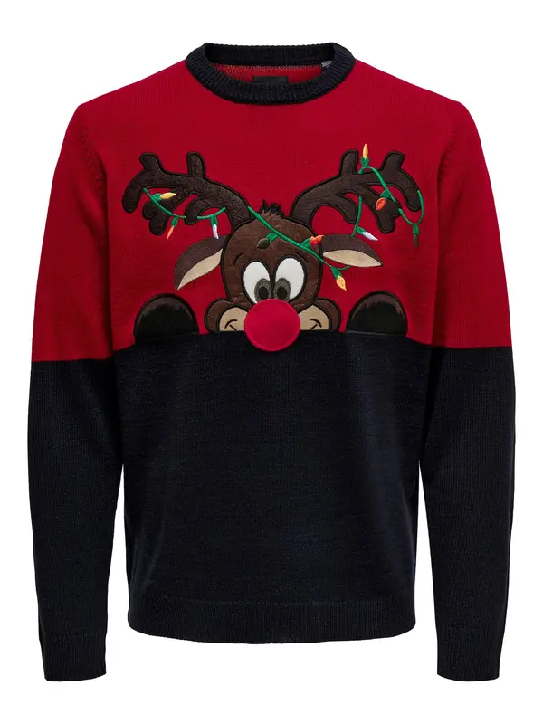 Only & Sons Only & Sons Pulover  smeđa / tamno crvena / crna / bijela
