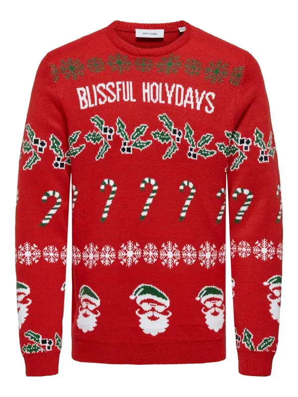 Only & Sons Only & Sons Pulover 'Xmas'  smaragdno zelena / crvena / crna / bijela