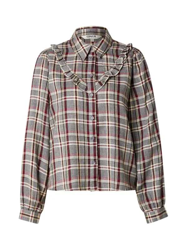 ONLY ONLY Bluza 'ONLEVIA CHECK'  antracit siva / hrđavo crvena / bijela