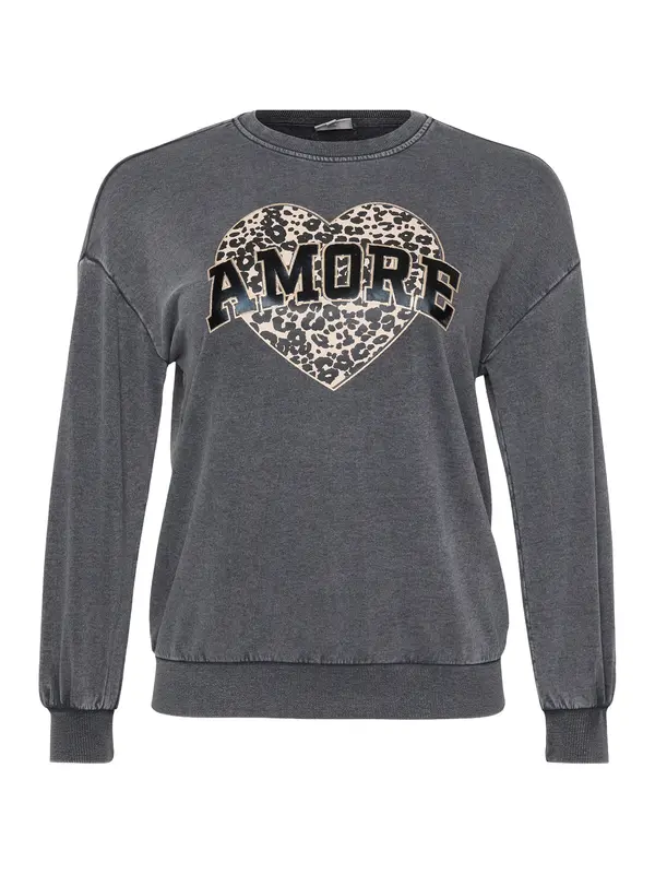 ONLY Carmakoma ONLY Carmakoma Sweater majica 'CARLAUREN'  sivkasto bež / crna