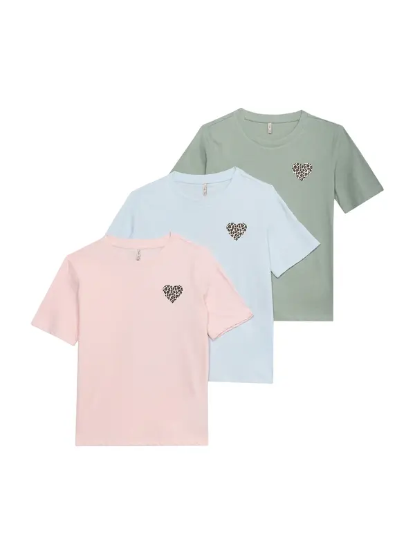 ONLY GIRLS ONLY GIRLS Majica 'KOGREXI HEART'  svijetloplava / žad / prljavo roza / crna