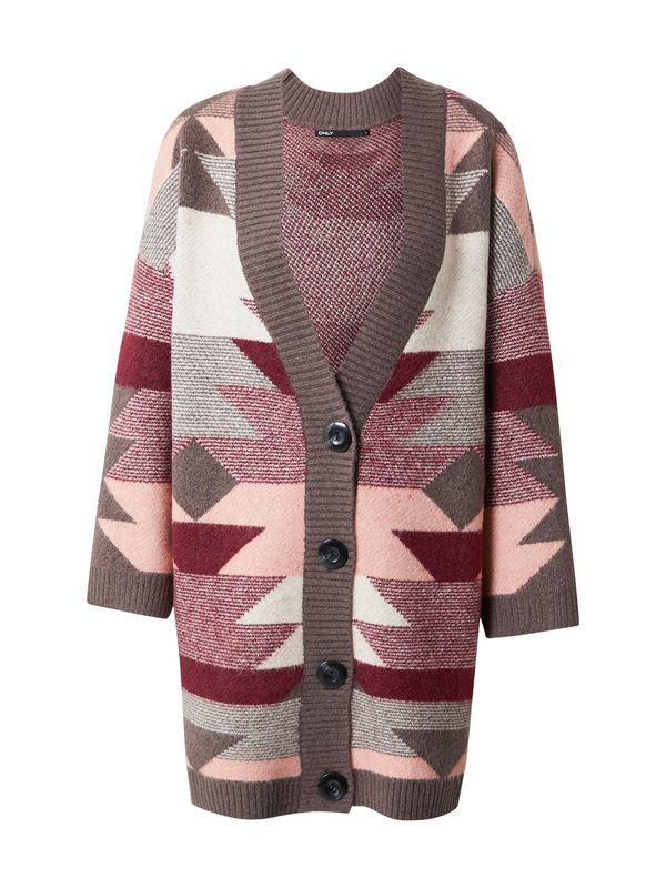 ONLY ONLY Kardigan 'Carola'  sivkasto bež / smeđa / prljavo roza / rubin crvena