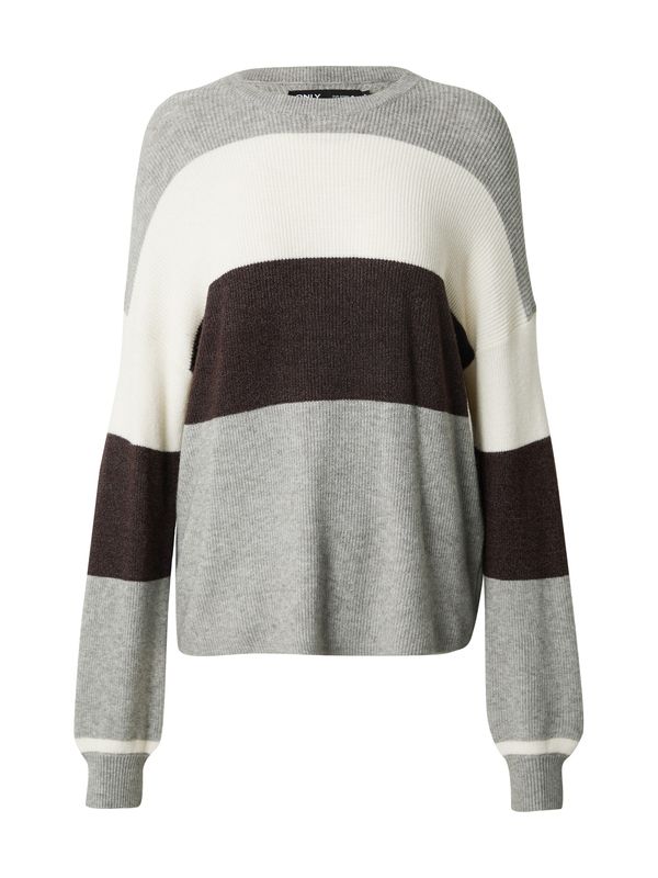 ONLY ONLY Pulover 'ONLATIA'  tamno smeđa / siva melange / bijela