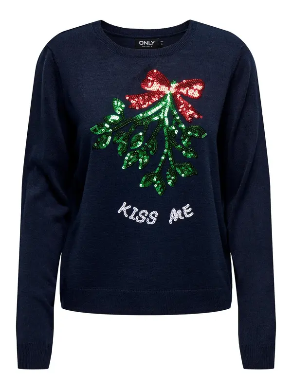 ONLY ONLY Pulover 'XMAS MISTLETOE'  noćno plava / zelena / crvena / bijela