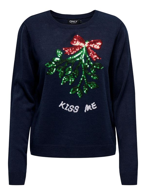 ONLY ONLY Pulover 'XMAS MISTLETOE'  noćno plava / zelena / crvena / bijela