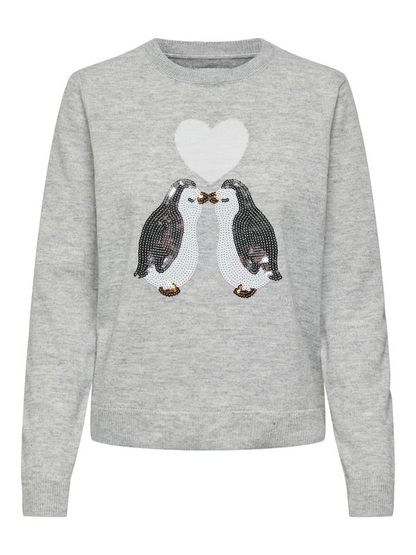 ONLY ONLY Pulover 'XMAS PENGUIN LOVE'  zlatna / svijetlosiva / crna / bijela