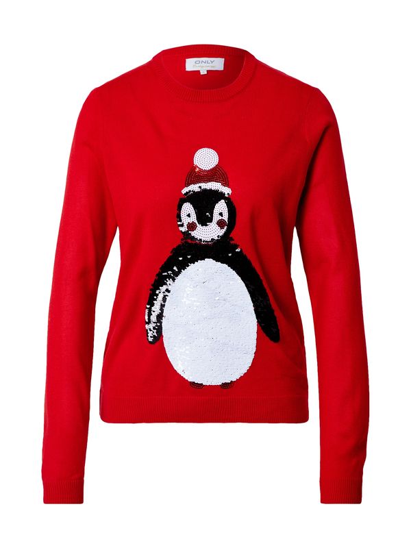 ONLY ONLY Pulover 'Xmas'  vatreno crvena / crna / bijela