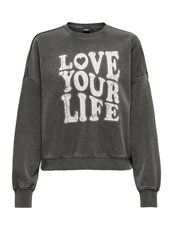 ONLY ONLY Sweater majica 'ONLLINDA'  crni traper / prljavo bijela