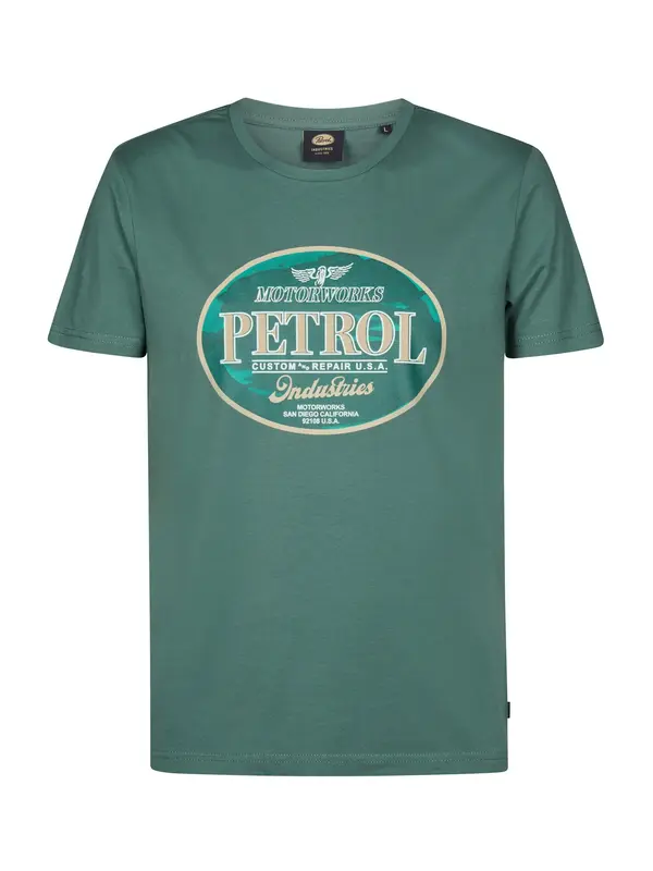 Petrol Industries Petrol Industries Majica  tamno bež / tirkiz / sivkasto zelena / bijela