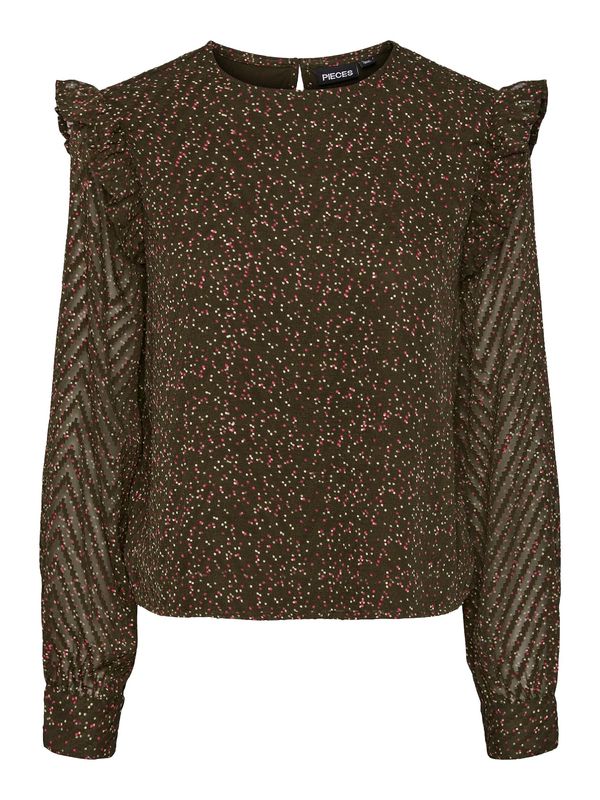 PIECES PIECES Bluza 'FELITA'  kraljevski zelena / roza / bijela