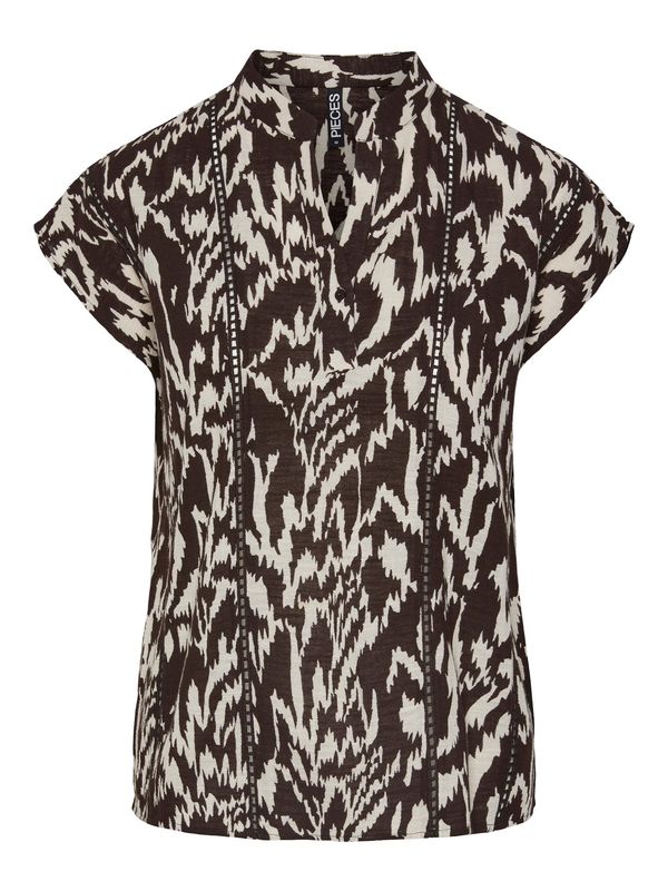 PIECES PIECES Bluza 'JEANITA'  tamno smeđa / prljavo bijela